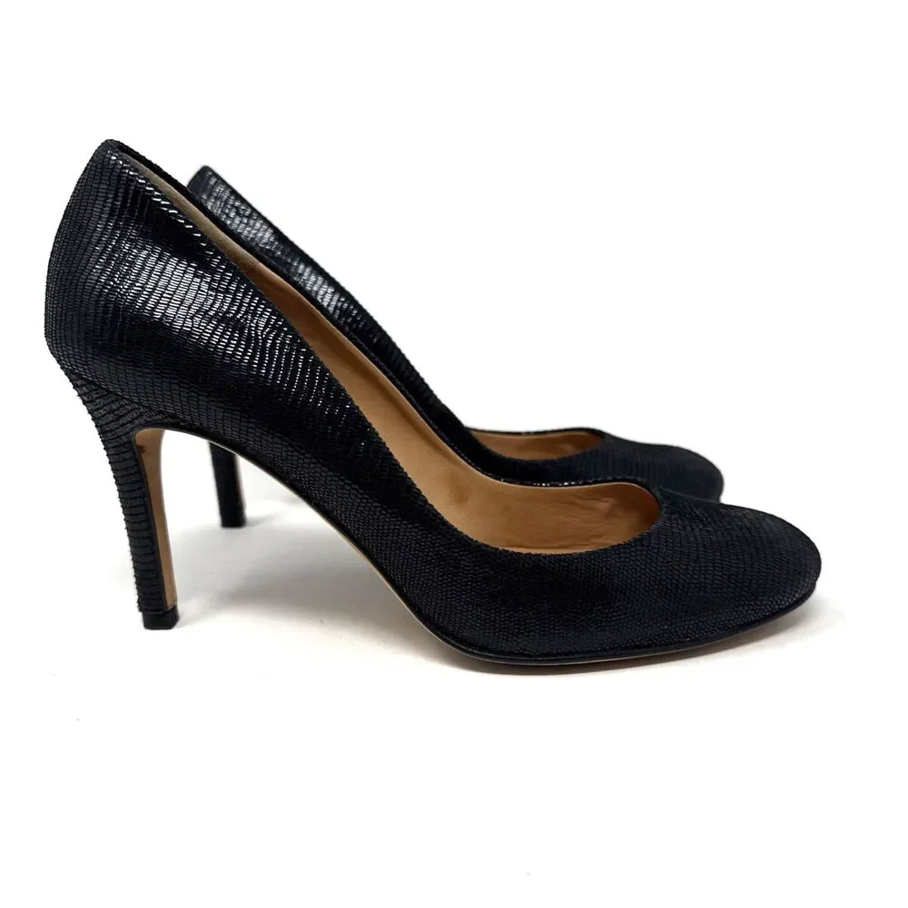 Ann Taylor Lizard Embossed Leather Heels Womens Size 7.5 Black Stiletto Pumps